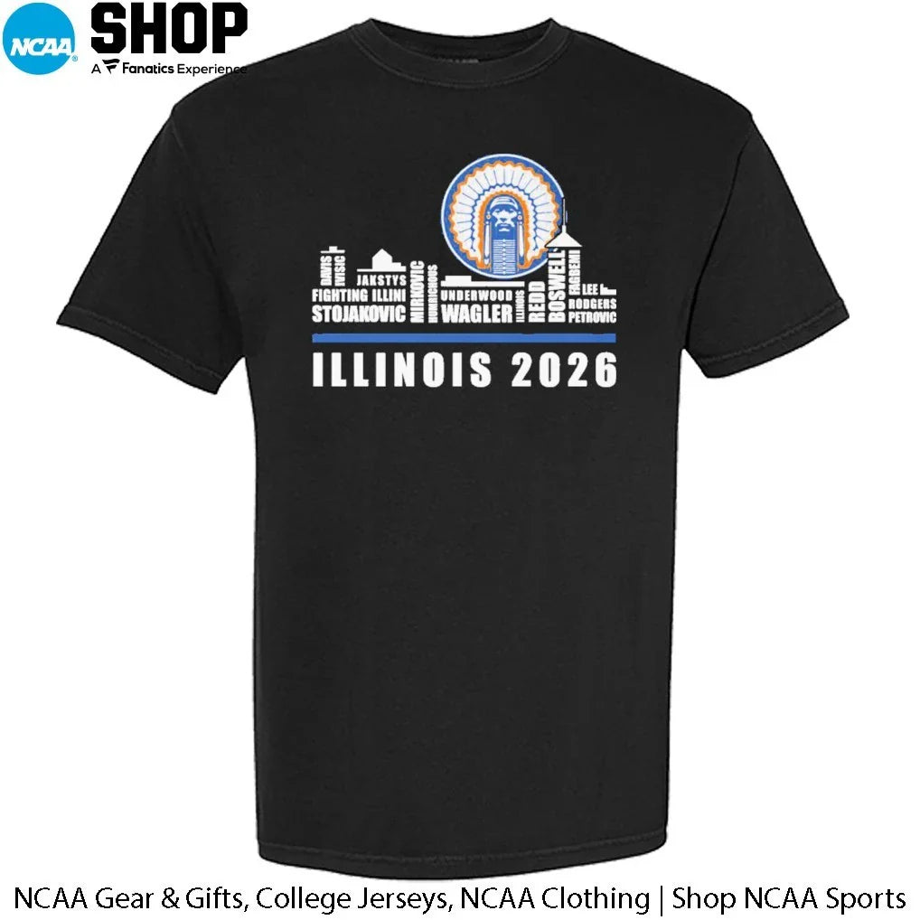 Illinois Fighting Illini Skyline City Players Names Illinois 2026 T-Shirt