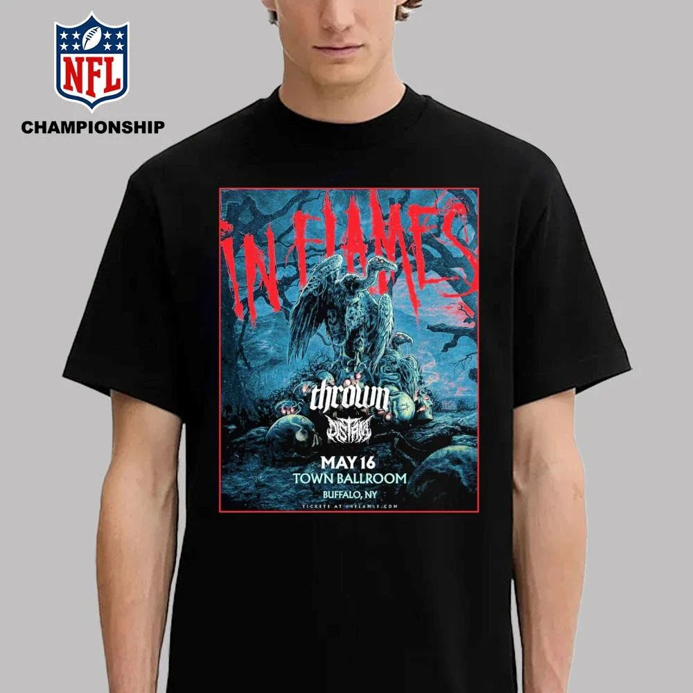 In Flames May 16 2026 Buffalo NY Town Ballroom Concert Poster With Thrown Orbit Culture Shirt
