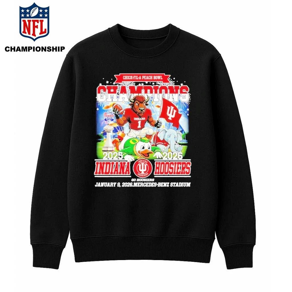 Indiana beat Oregon Alabama won the ’25 ’26 CFP Peach Bowl Champions mascot Shirt