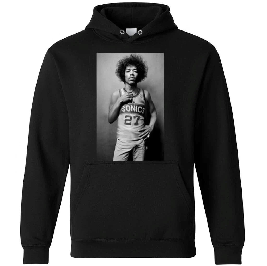 Mitch Johnson With Jimi Hendrix Wear Jersey Seattle Supersonics Shirt