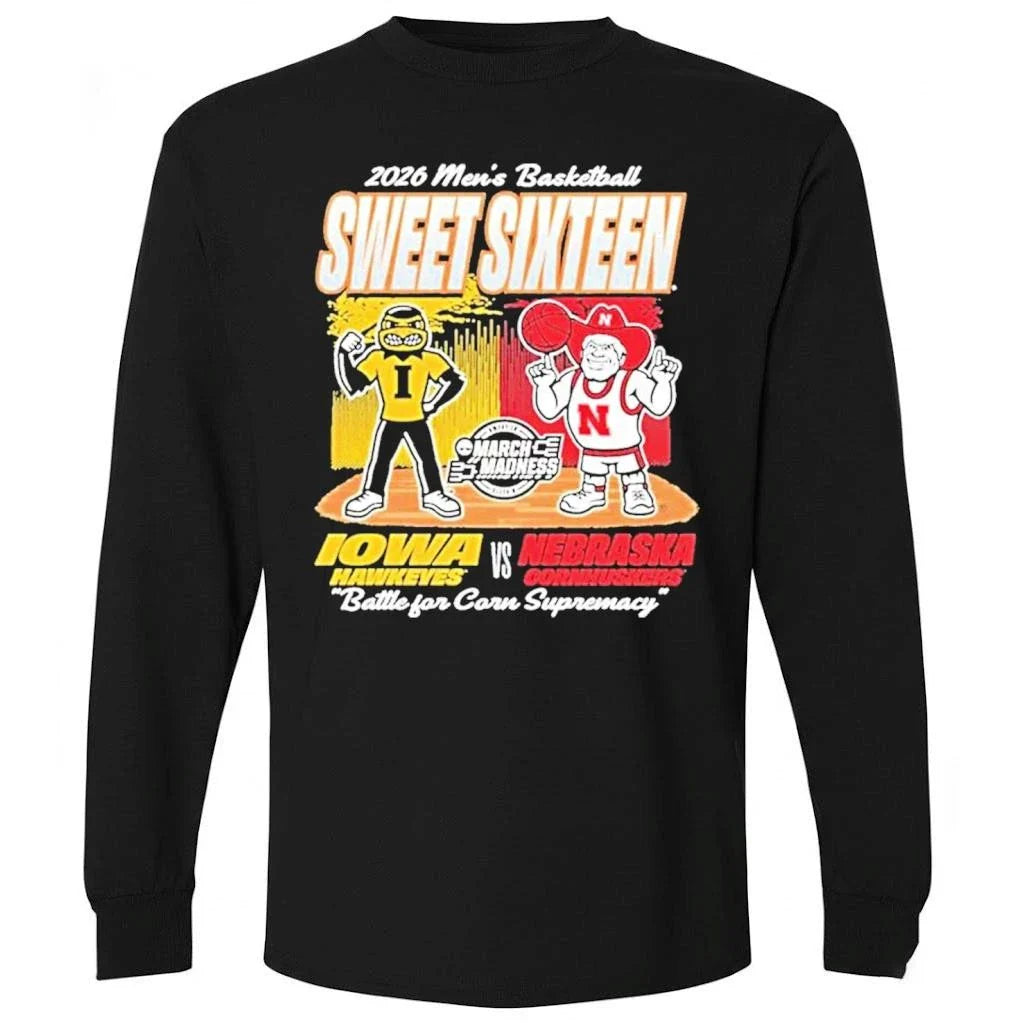 Nebraska Cornhuskers Vs Iowa Hawkeyes Mascot 2026 Ncaa Mens Basketball Sweet 16 Shirt