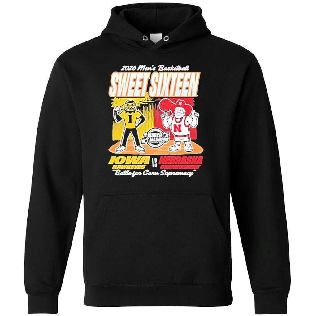 Nebraska Cornhuskers Vs Iowa Hawkeyes Mascot 2026 Ncaa Mens Basketball Sweet 16 Shirt