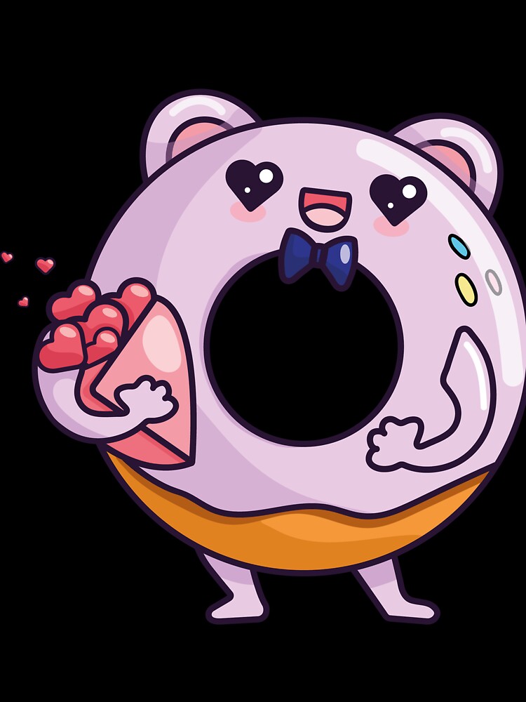 Funny donut character with bouquet in kawaii style. by IrinaCuteLab