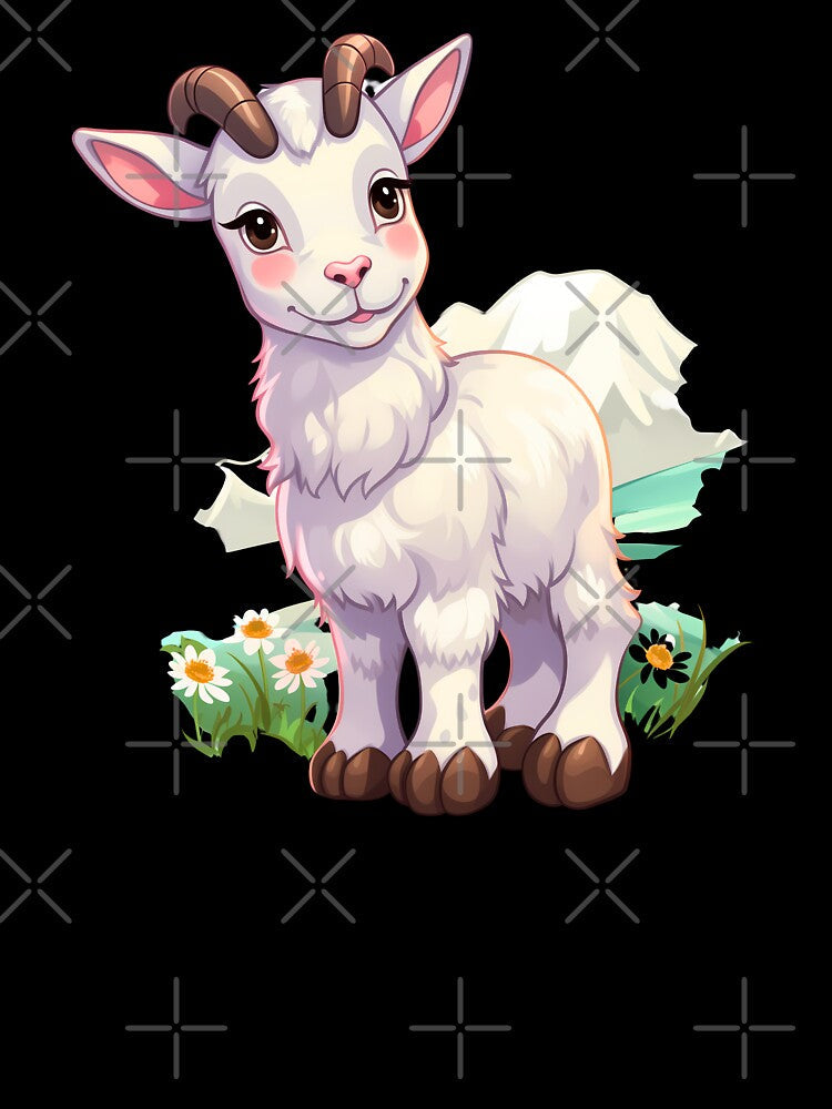 Cute Alpine Goat In The Mountains Kawaii Illustration by NBSStore