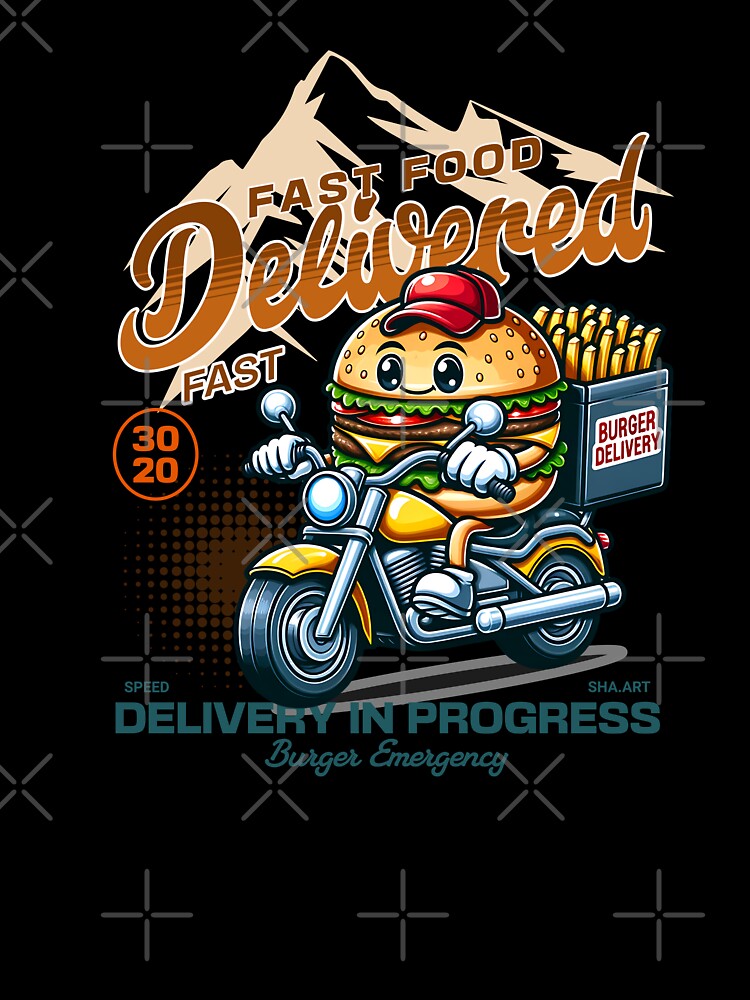 cute burger delivery with motorcycle by ShawishArt