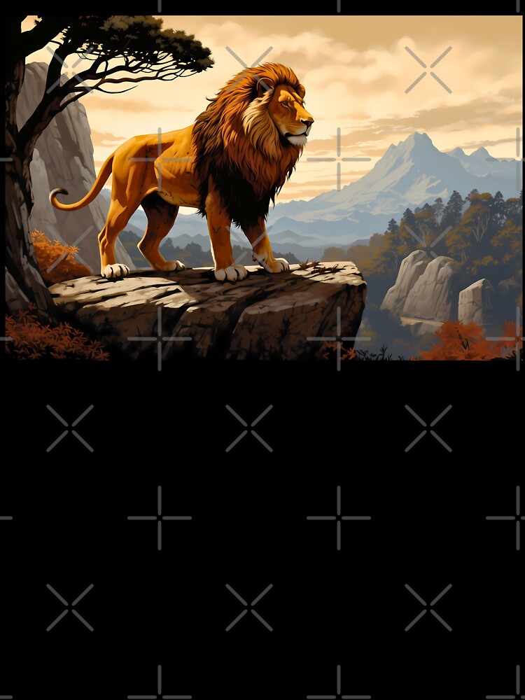 Lion king of the jungle, wild cat predator animal in tropical savanna wildlife nature artwork by NBSStore