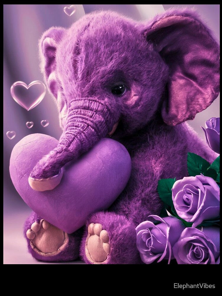 Elephant Portrait. plush elephant, purple heart by ElephantVibes