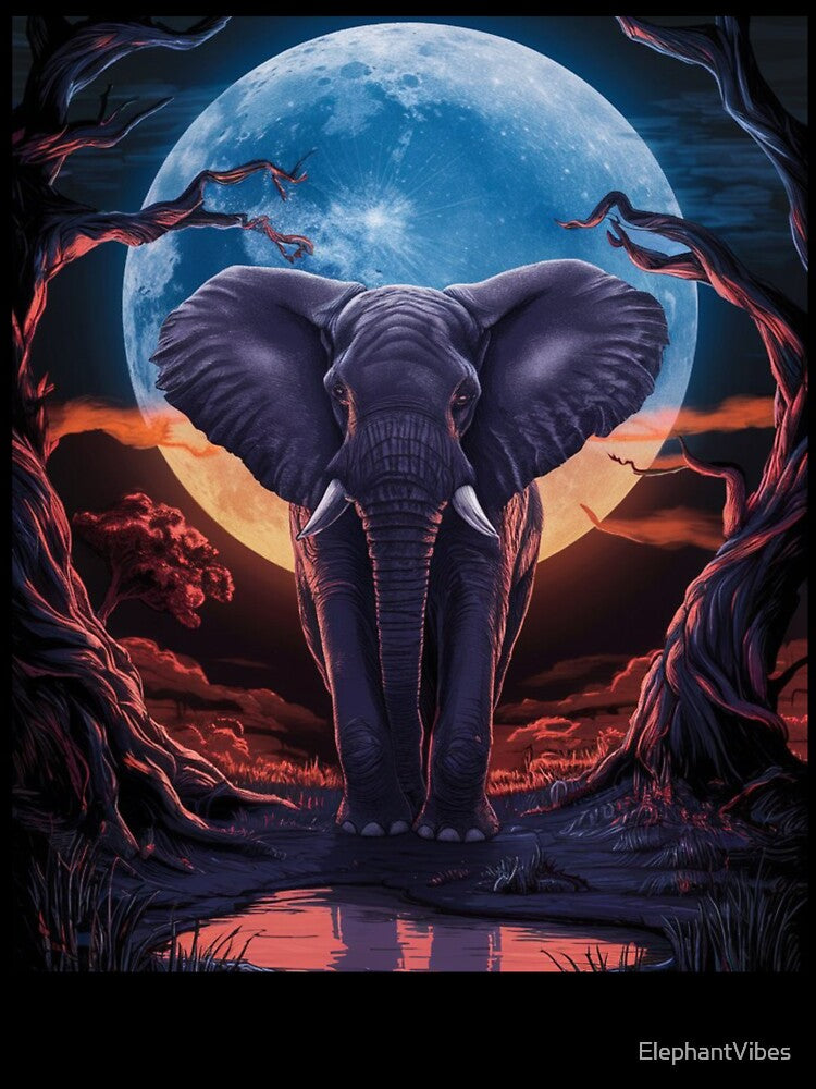 Elephant Portrait. night scene, blue moon by ElephantVibes