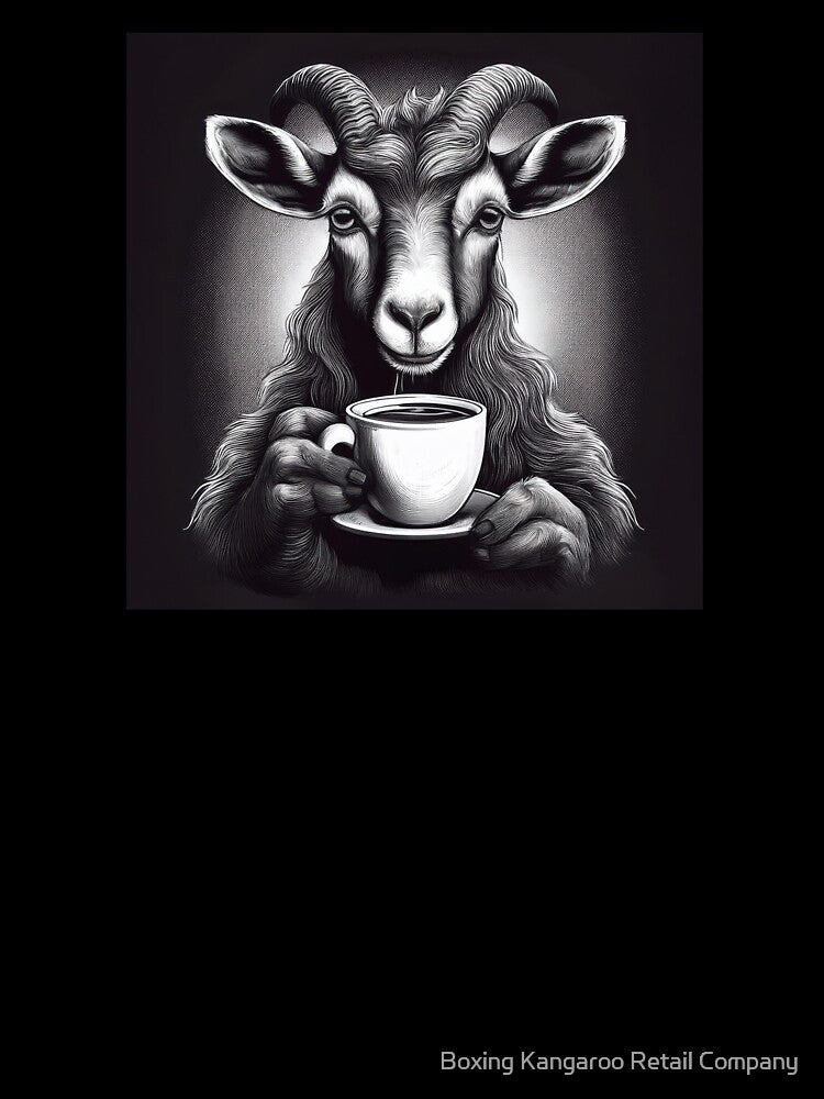 Funny up all night Goat drinking coffee by Boxing Kangaroo Retail Company