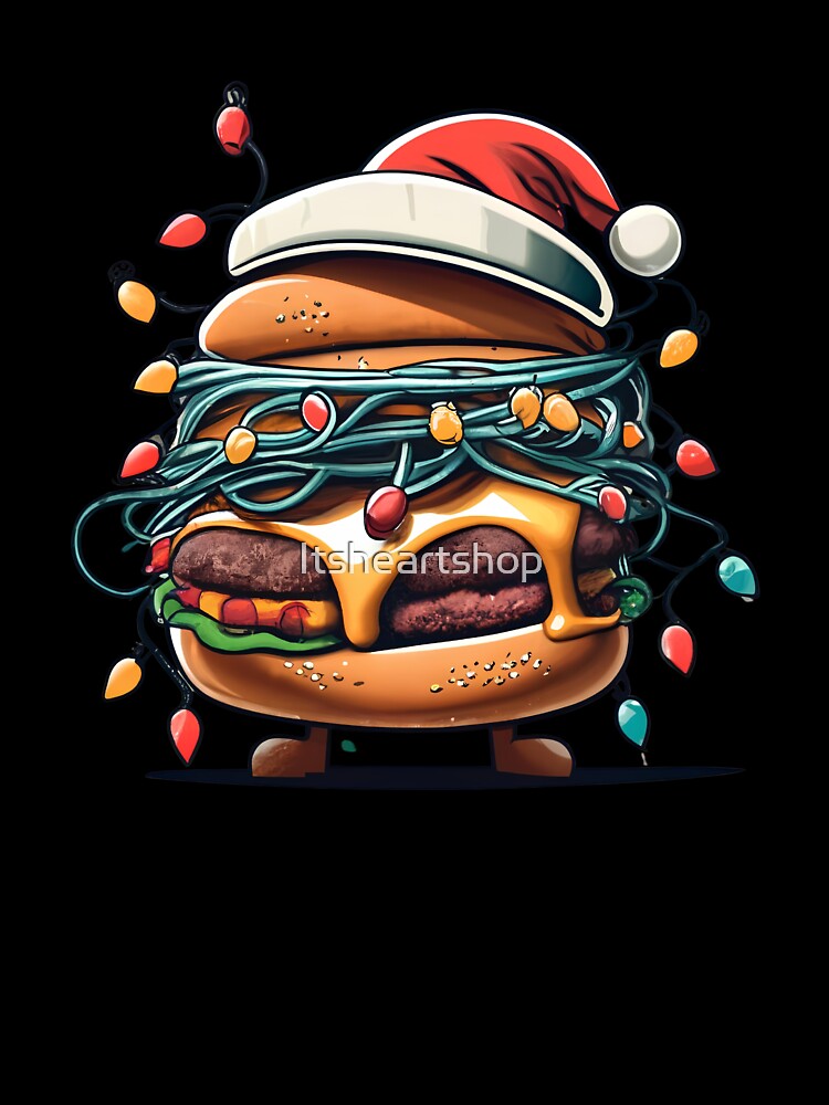 Burger With Santa Hat And Christmas Lights by Itsheartshop