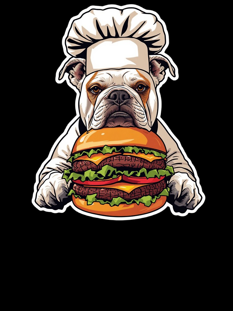 Grumpy Bulldog Chef Burger Funny Food Art Print by Sky-bully