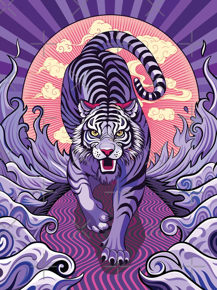 Vintage Sunrise Japanese Fierce Purple Tiger by FemmePod