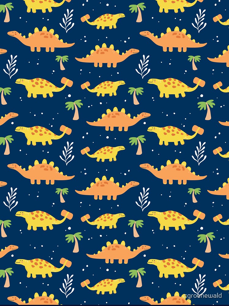 Cute Navy and Orange Dinosaur Pattern by cgroenewald