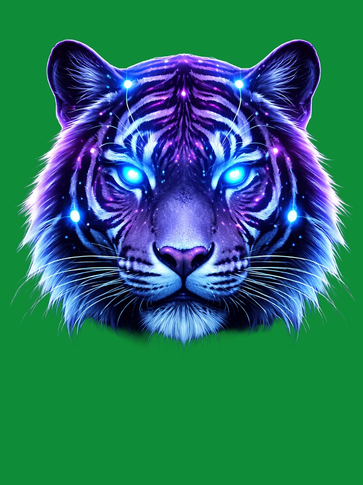 Futuristic Neon Cyber Tiger Glowing Cyberpunk Animal Illustration by inkvera9