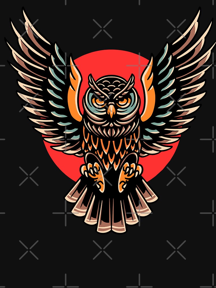 Brave colorful Owl Spread Wings with Sun at the Back by activlifewear