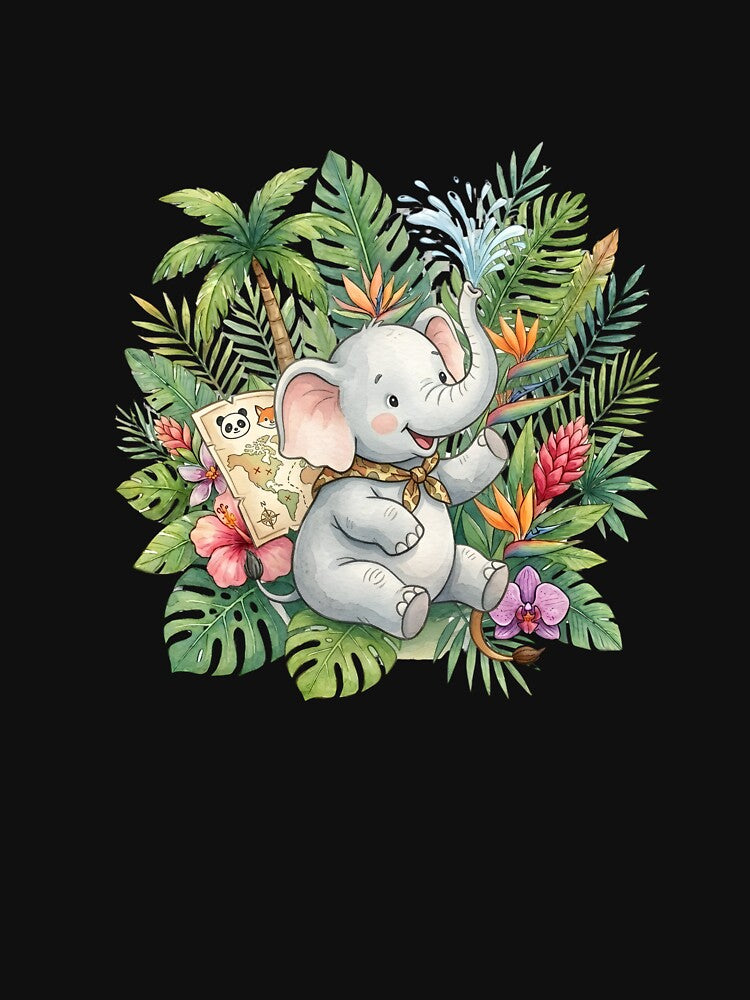 Cute Baby Elephant Explorer with Safari Map by Biwbiwty