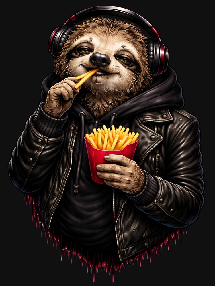 Relaxed Sloth Eating Fries – Cozy Streetwear Animal Illustration by ColorSplash123