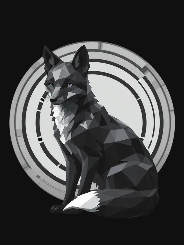 Monochrome Polygon Fox – Geometric Minimalist Art by PixelVibe782