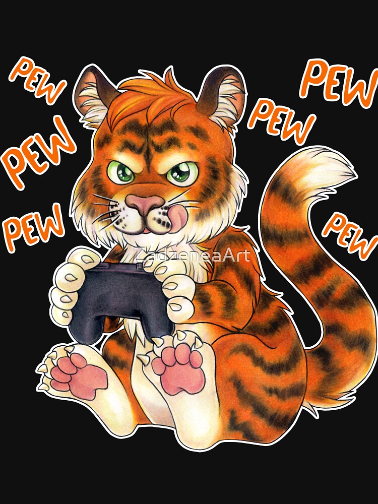 Funny gaming tiger gift gamer birthday by ZadzeneaArt
