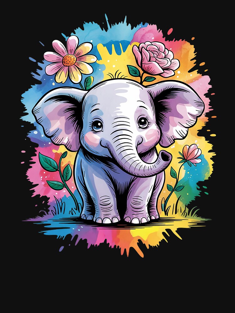 Cute Elephant With Colorful Floral Splash by angolinnArt