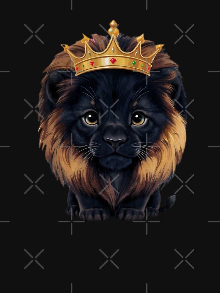 Cute Black Lion Cub with Golden Crown King Art by DailySparks