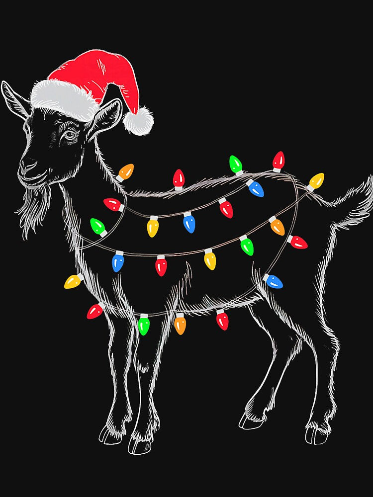 Goat Christmas Lights Santa Holiday Sketch by clarabersetart