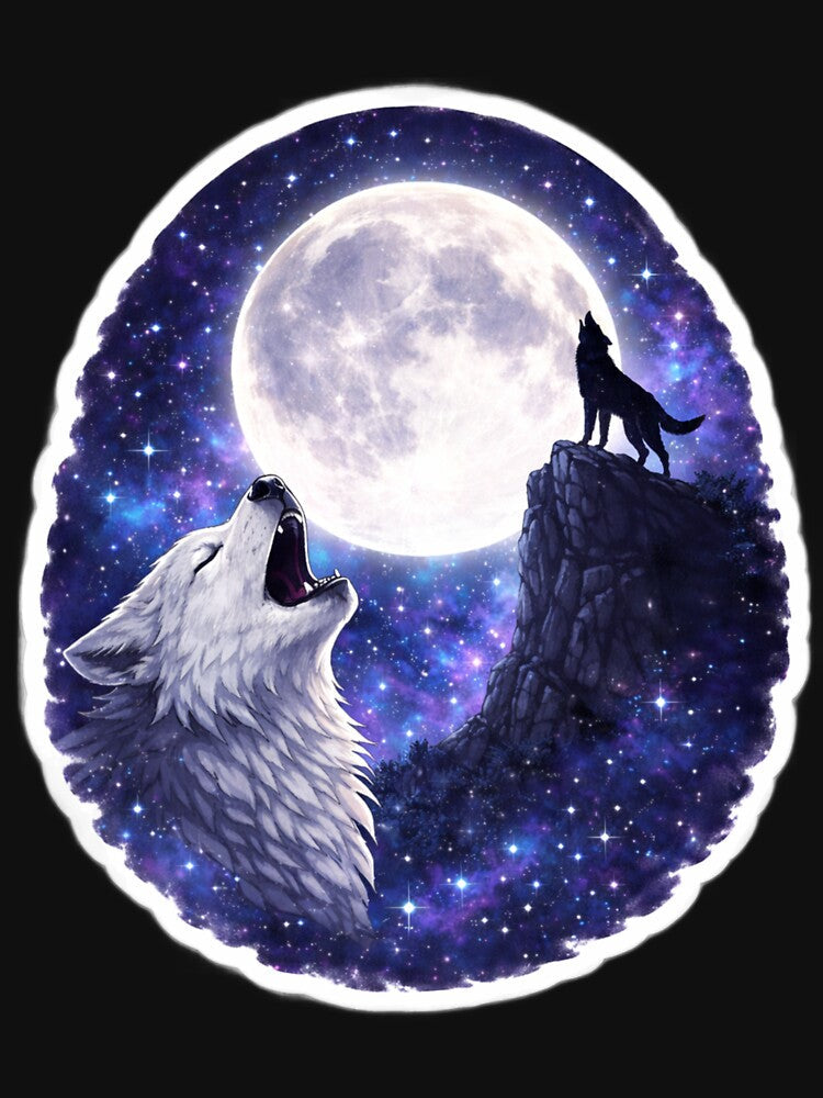 Two Howling Wolves Moon – Wolf Cliffside Sky by ClutchCassidyTees