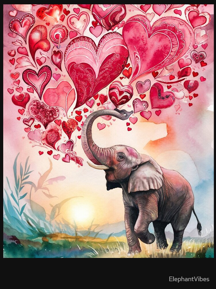 Elephant Portrait. elephant valentines, elephant love, hearts of love by ElephantVibes