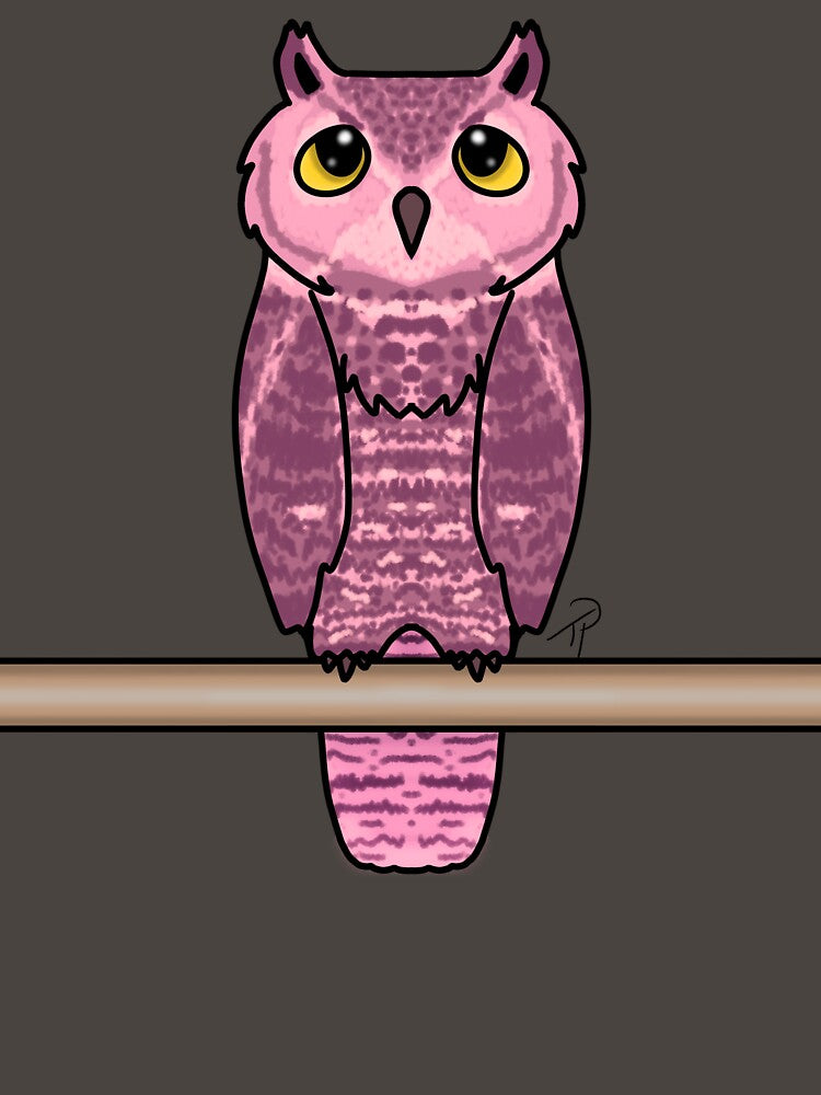 Cute Pink Owl Perched Yellow Eyes by lilpoltergeist