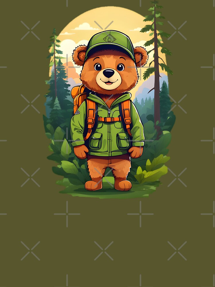 Young bear cub explorer in forrest cartoon comic graphic for kids by CedricNorbinho