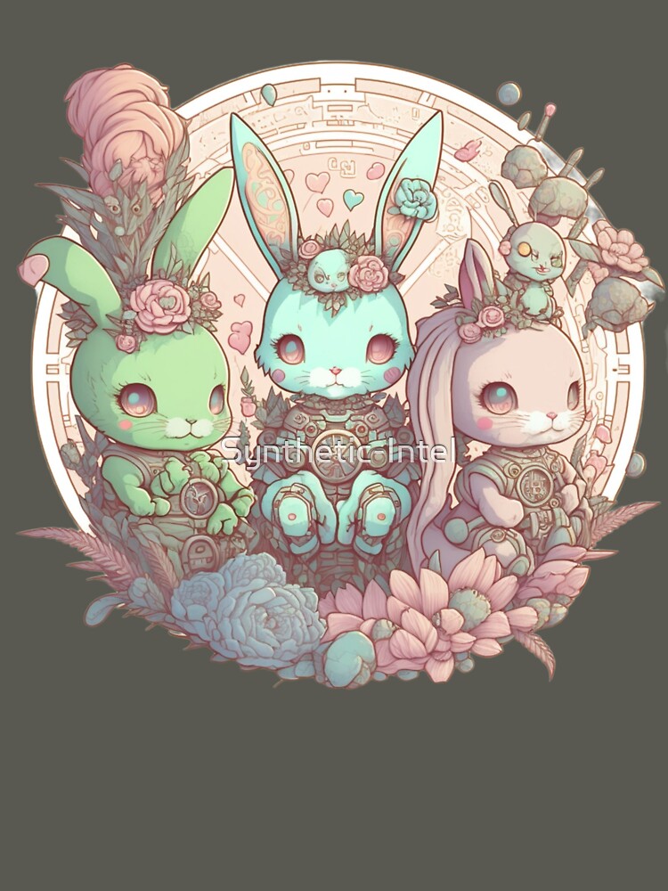 Cute Pastel Rabbits Pattern | Circle Rabbits and Flowers | Rainbow Rabbits | Easter Rabbits | Rabbit Gang | high resolution by Synthetic-Intel
