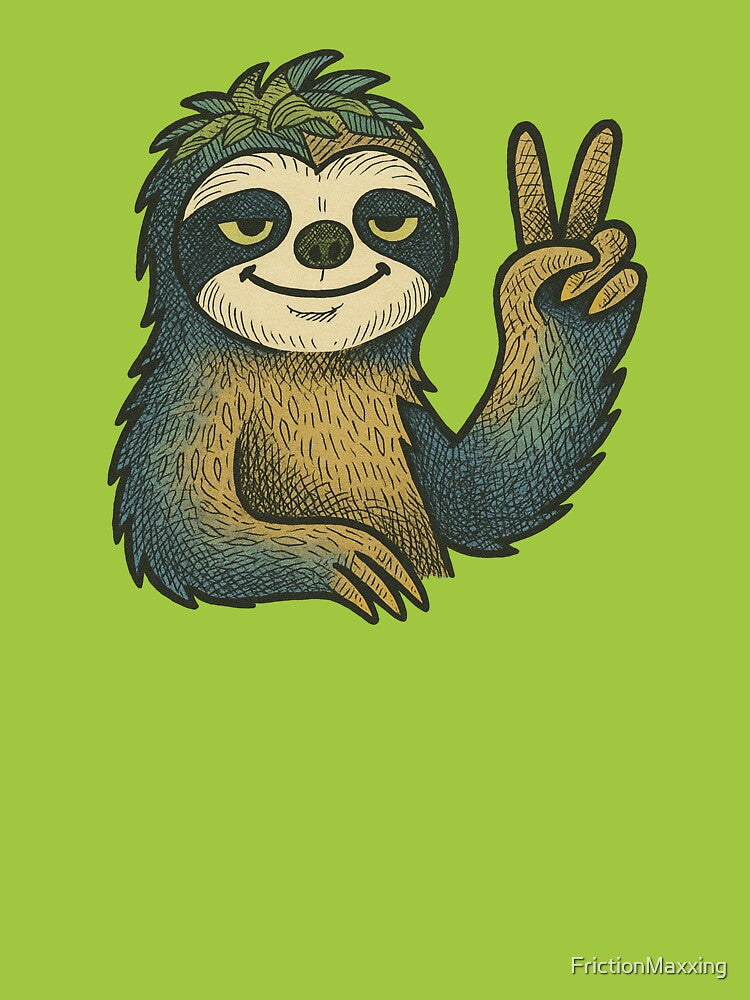 Hippie Sloth Peace Sign Groovy Retro Chillout Vibe Design by FrictionMaxxing