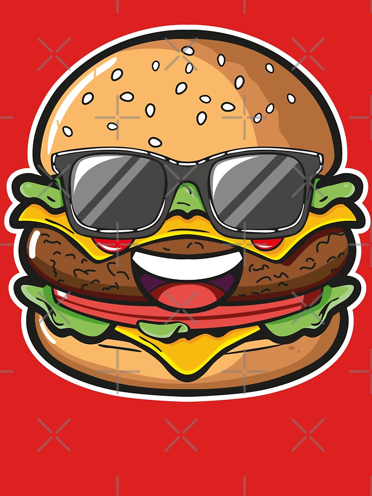 Kawaii Hamburger – Cute Happy Burger Cartoon Design by MerlinWear