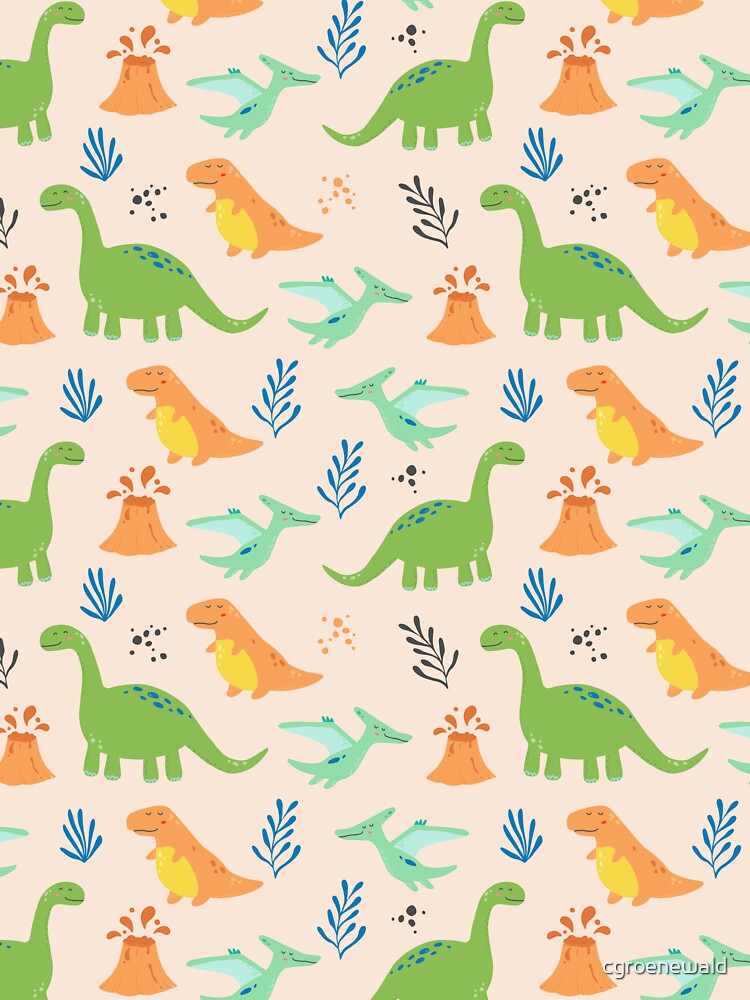 Cute Orange and Green Dinosaur Pattern by cgroenewald