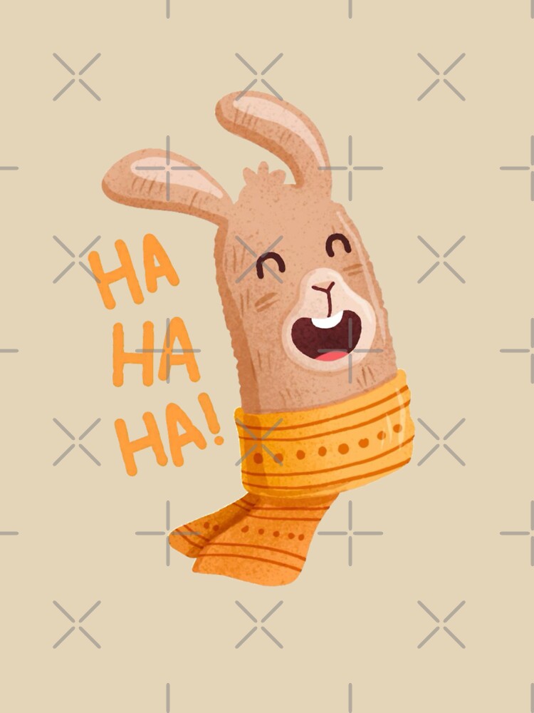 Laughing Brown Rabbit Wearing a Scarf with “Hahaha” i by nada-art