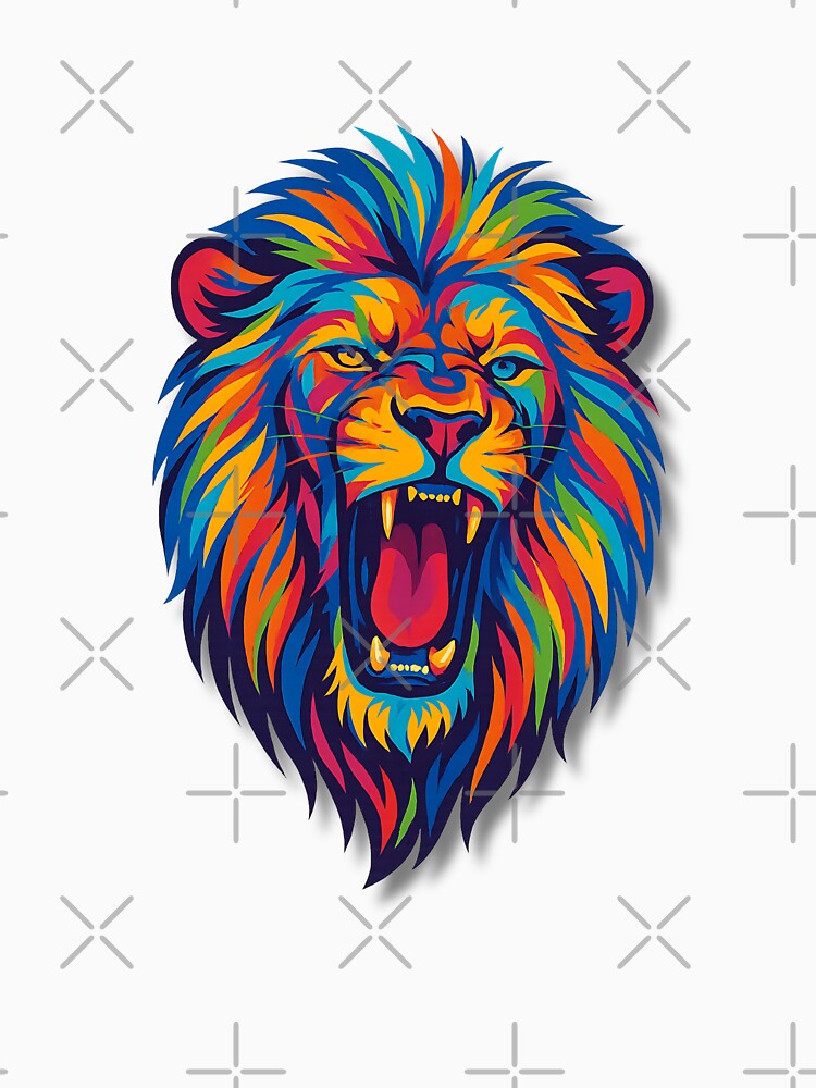 COLORFUL PAINTED LION ROARS by infinitearte
