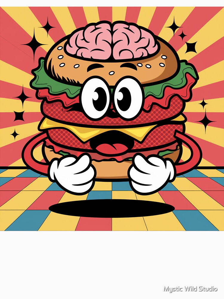Brainy Burger Mascot Cartoon Character by Mystic Wild Studio
