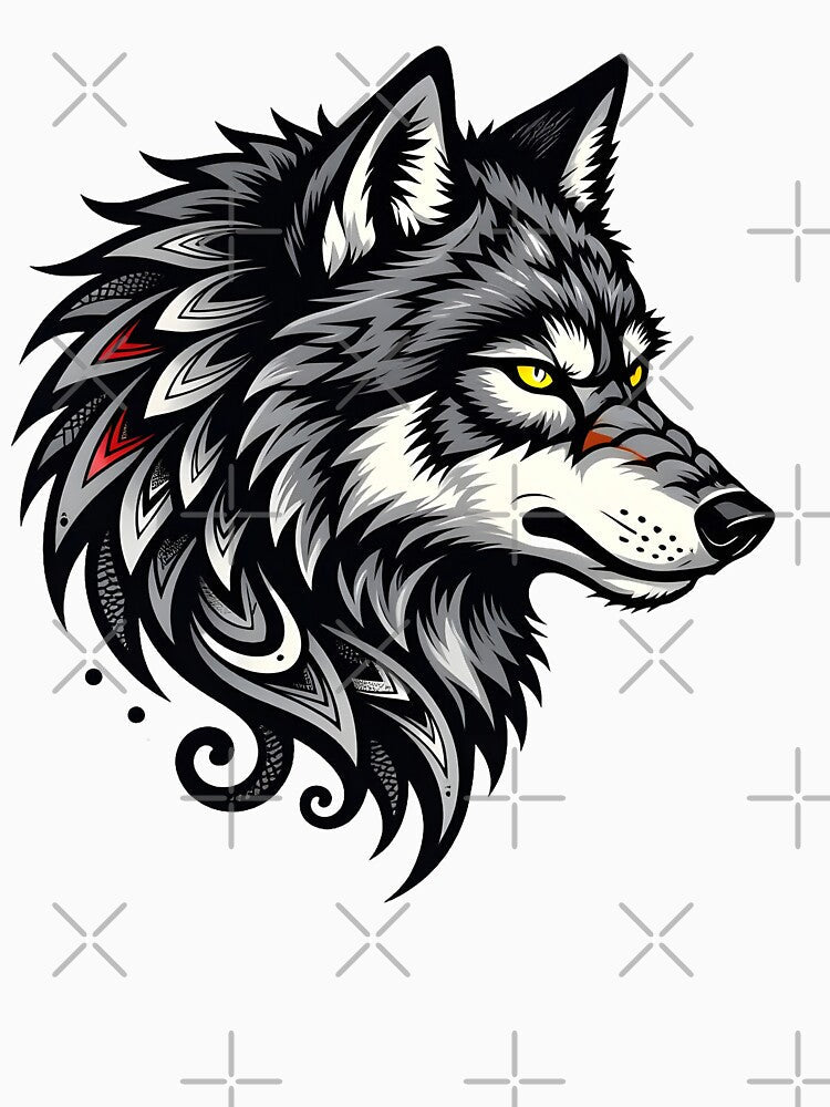 Tribal Wolf Head Artwork | Fierce Animal Spirit Design by SinghMerchUniverse