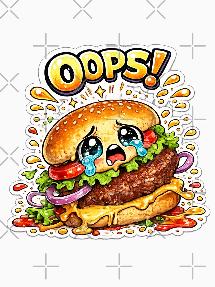Oops Burger – Cute Kawaii Dropped Burger Manga Design by Kevin Shearer
