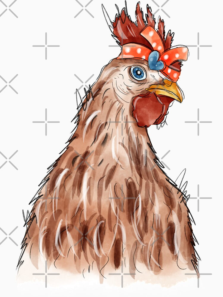 Chicken with bandana headband.watercolor painting by hjstudioo