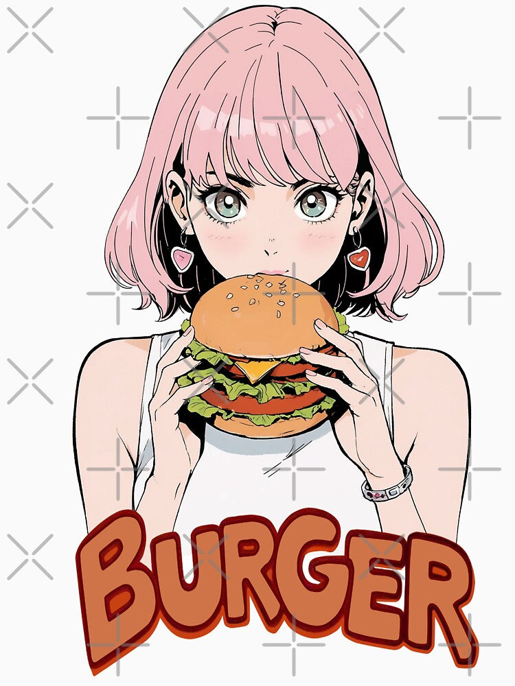 Cute girl eating a hamburger by JonelleTshirts