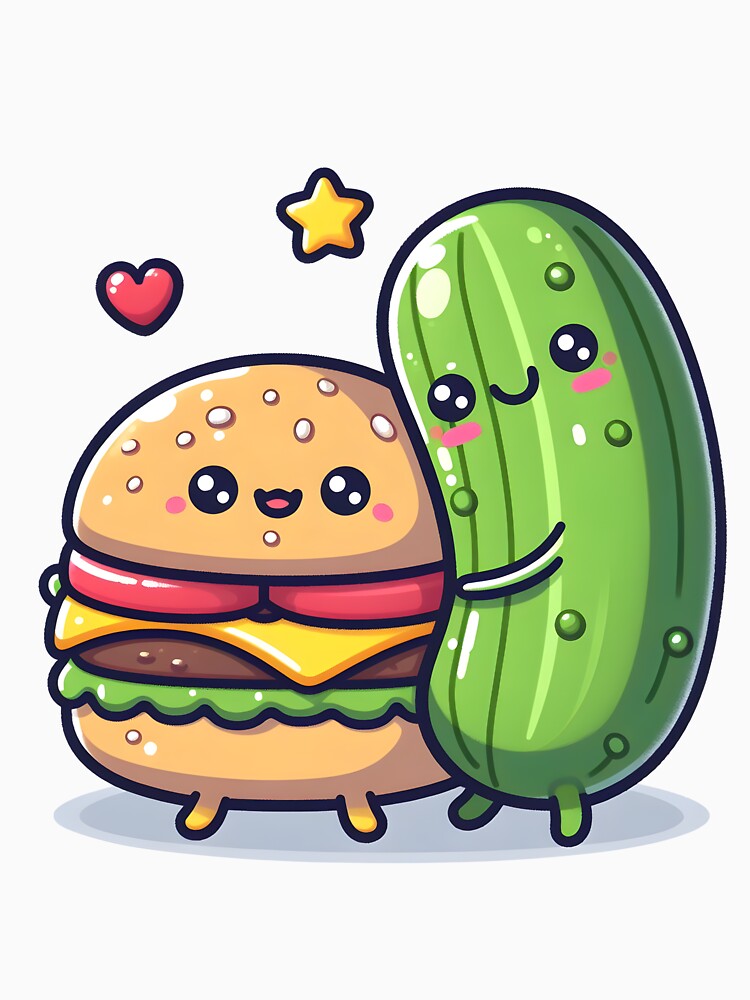 Kawaii Burger Hugging Pickle by CanvasCutie