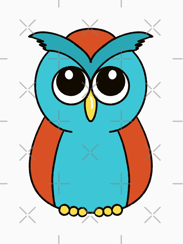 Round Teal Orange Owl Cute Cartoon Bird by MFGB-Creations