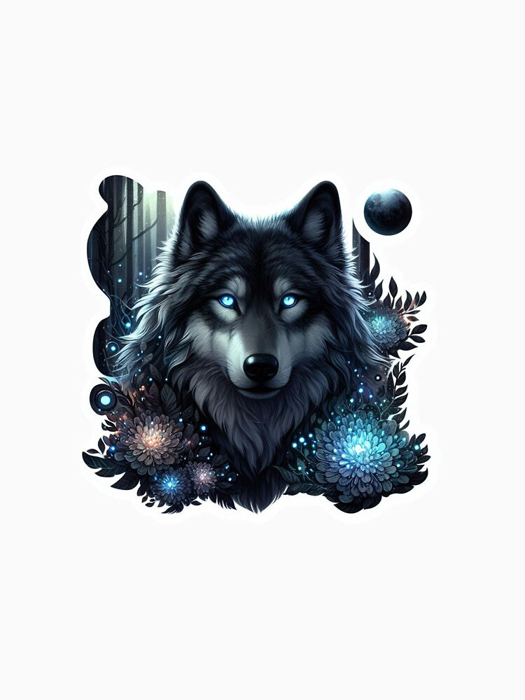 "Discover the Majesty of the Enchanted Forest: A Stunning Illustration of the Largest Wolf with Midnight Black and Ethereal Silver Fur" by CammeliaFashion