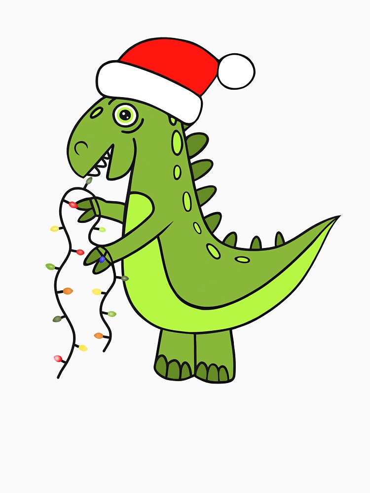 Funny Green Dinosaur Wearing A Santa Hat by Sartoris Art