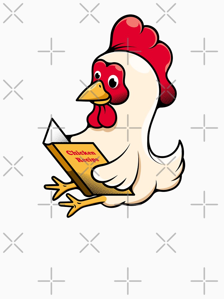 cute chicken reading recipe book. by stylegoose