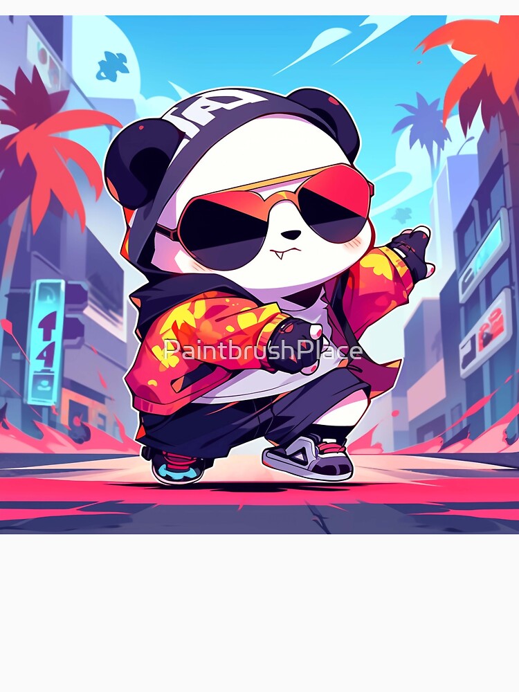 Cool Street Style Panda in Urban Cartoon Artwork by PaintbrushPlace
