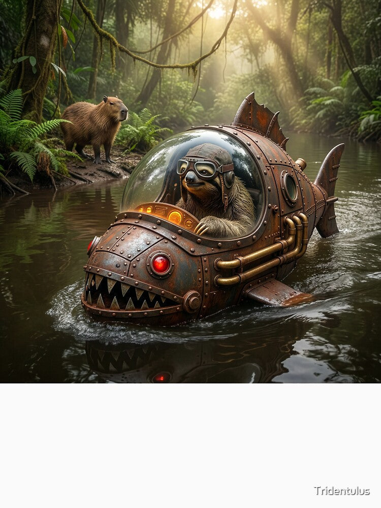 Sloth Cruises Amazon River in His Piranha Boat by Tridentulus