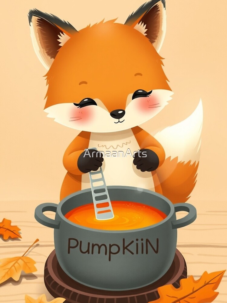 Pumpkin Season Fox T-Shirt | Cute Fall Cooking Fox by ArmaanArts