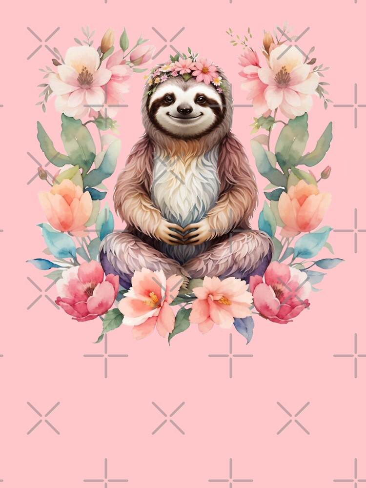 Meditating Yogi Sloth in Flower Wreath by 4thAct